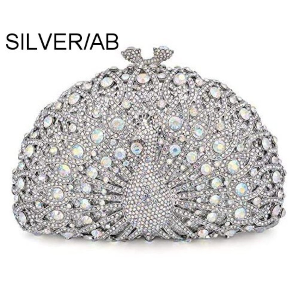 NWT Sparkling Bling Swarovski Crystal Rhinestone Peacock Clutch Bird Pur… - Picture 3 of 17